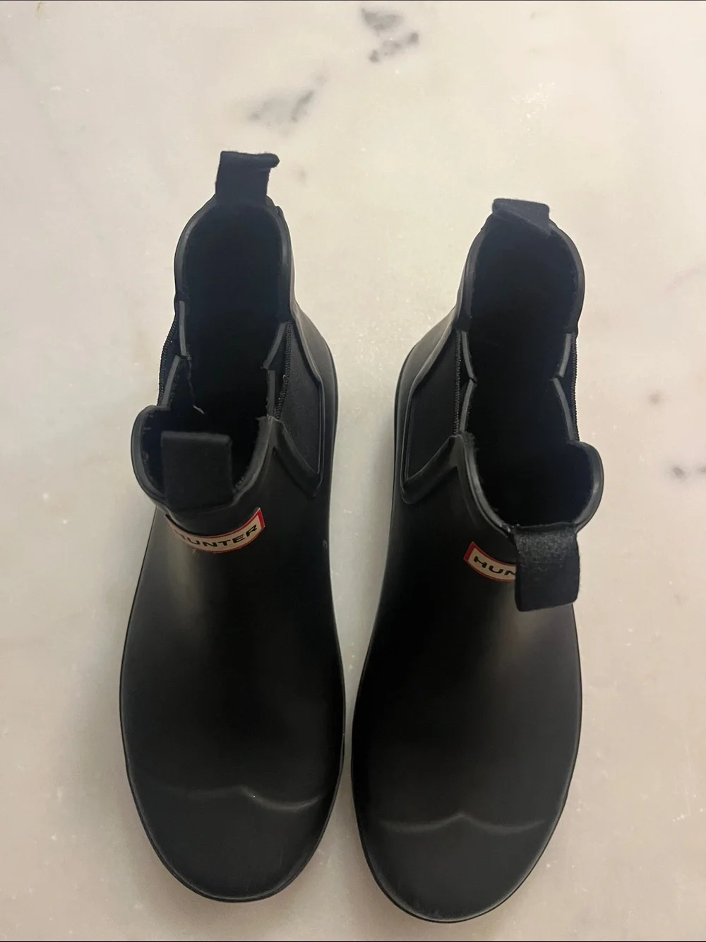Hunter Kids Black Chelsea Rain Boots with Pull Tabs and Logo
